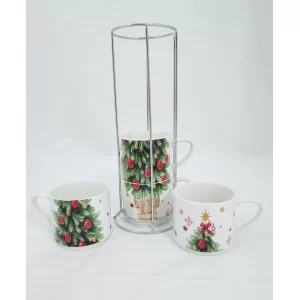 Zestaw kubków w stojaku 330 ml, Choinka