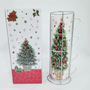 Zestaw kubków w stojaku 330 ml, Choinka