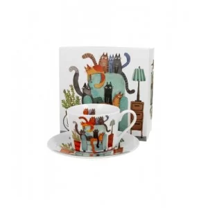 Filiżanka ze spodkiem elegant Koci Świat - Koty na Fotelu 230 ml