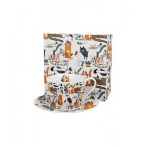 Filiżanka ze spodkiem elegant Koci Świat - Leniwe Koty 230 ml