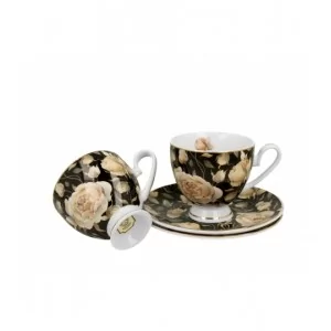 Komplet 2 filiżanek ze spodkami English Roses Black 220 ml