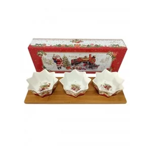 Komplet 3 miseczek na bambusowej tacy