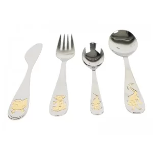 Komplet sztućców dla dzieci (4 el) złoto Odiso - Zwierzaki