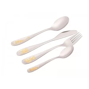 Komplet sztućców dla dzieci (4 el) złoto Odiso - Zwierzaki