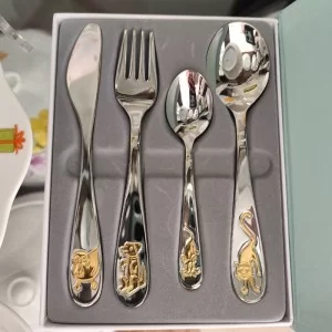 Komplet sztućców dla dzieci (4 el) złoto Odiso - Zwierzaki