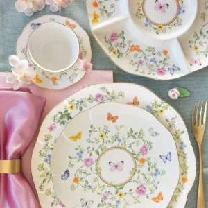 Patera do ciasta 32cm z łopatką z włoskiej porcelany Marco Polo - Motyle