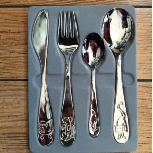 Komplet sztućców dla dzieci (4 el) srebro luz Odiso - Zwierzaki