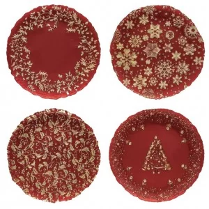 Talerz patera 30 cm świąteczny czerwony - Maco Polo